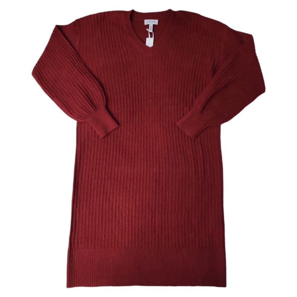 Jessica Simpson Women's Relaxed Fit V-Neck Mid Length Sweater Dress - Syrah